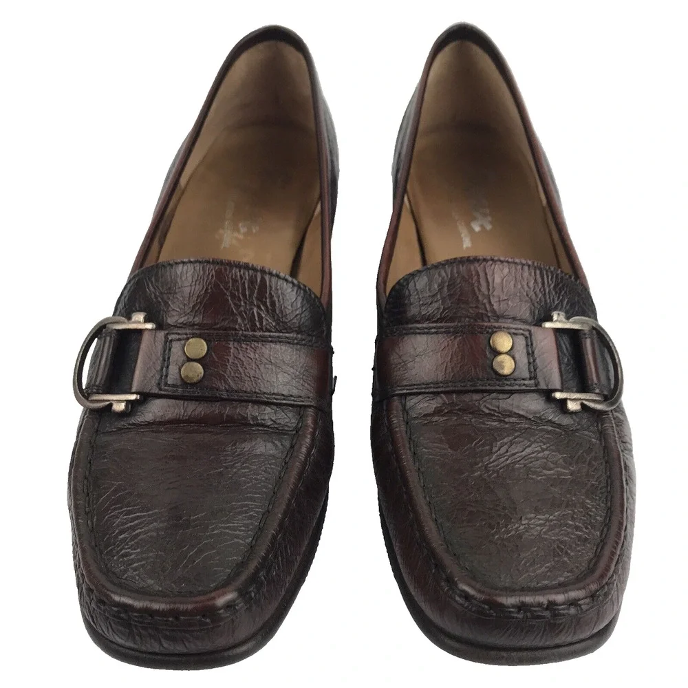SIOUX Germany Loafers Block Heel Brown Leather Square Toe Women's Size 5.5 UK